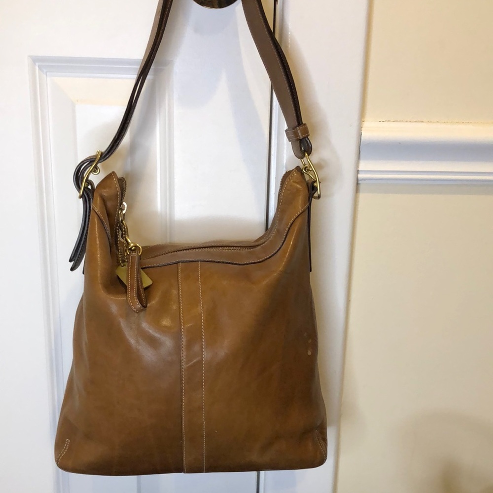 COACH Bleeker Legacy Signature Saddle Brown Leather Slim Duffle Crossbody Bag - Picture 2 of 15
